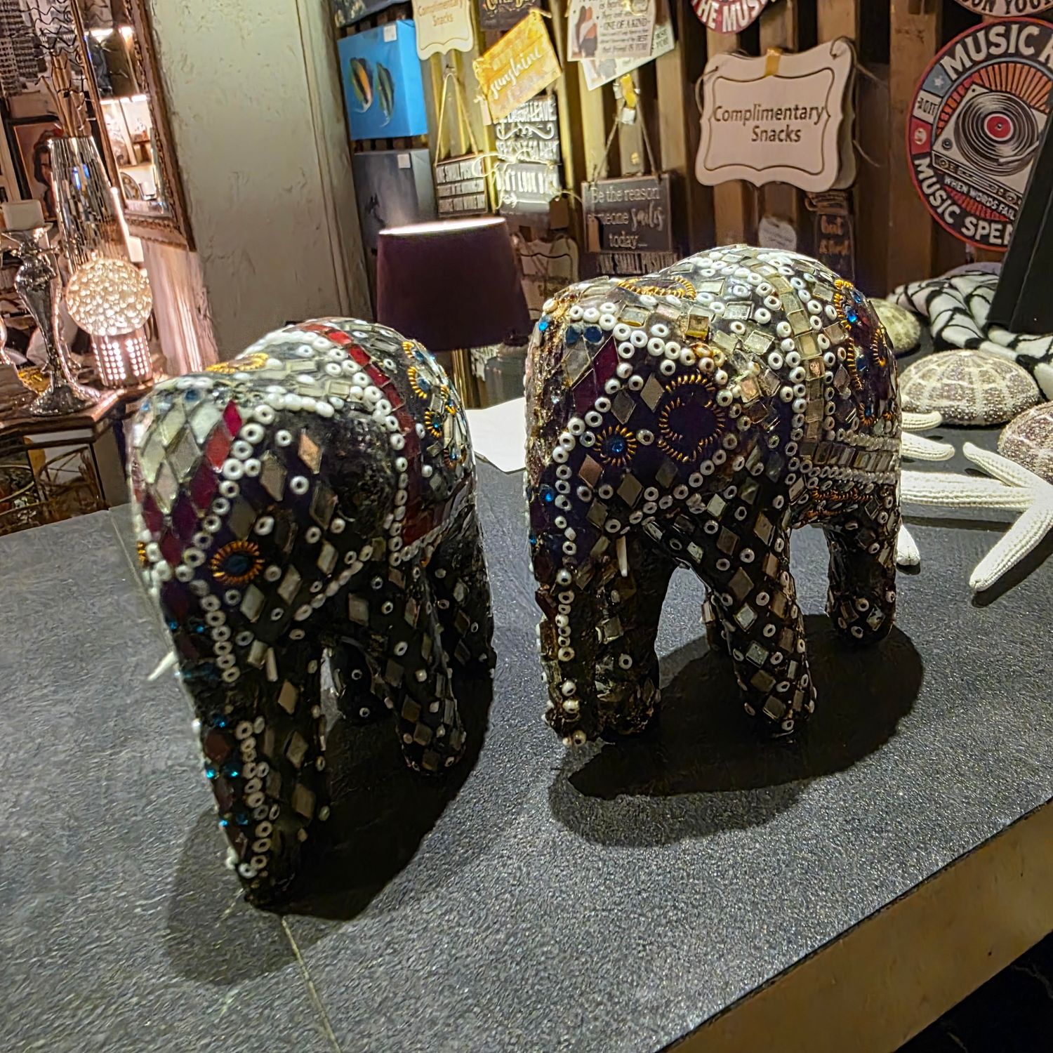HANDMADE MOSAIC MIRRORED ELEPHANT FIGURINES