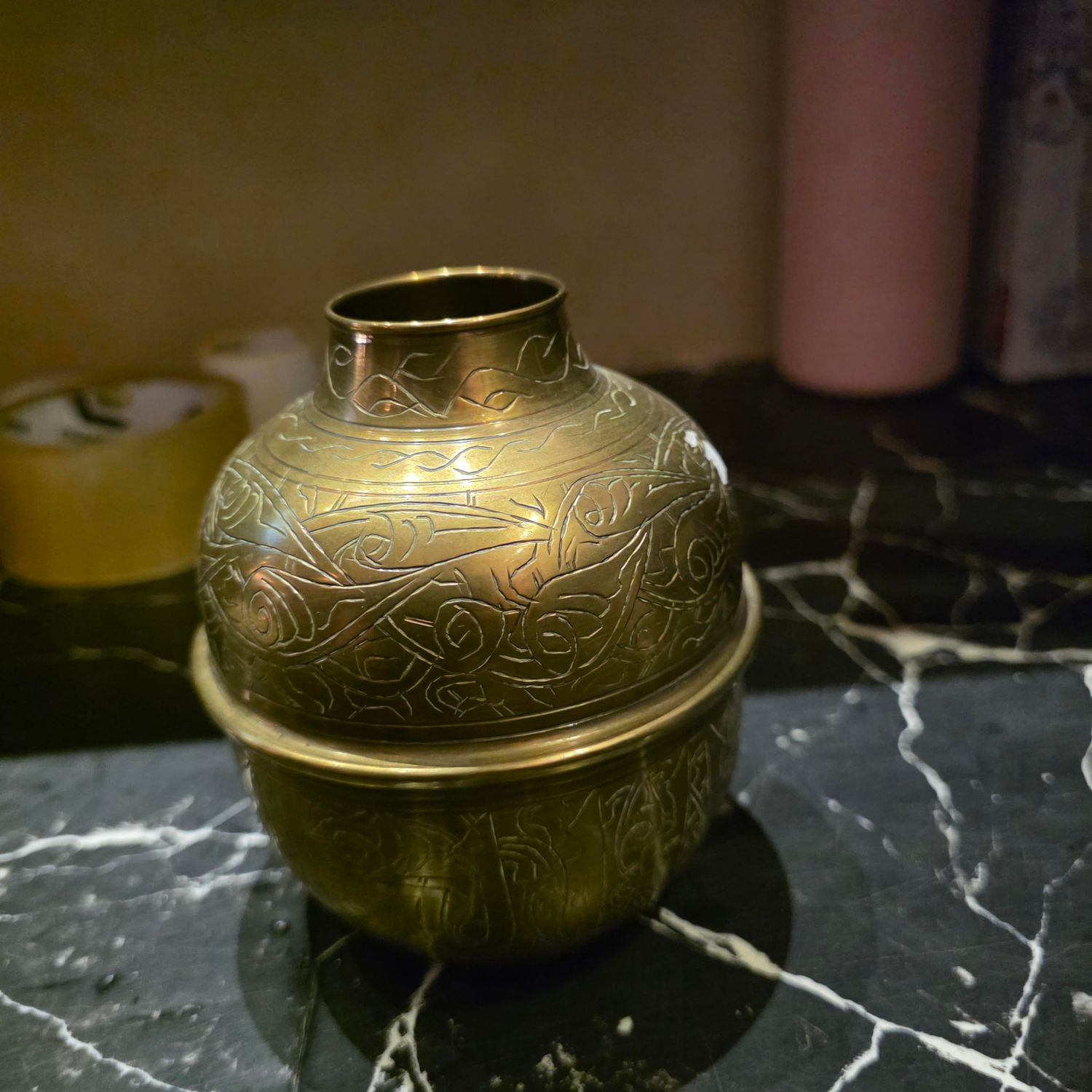 SMALL VINTAGE OR ANTIQUE BRASS LOTA OR VASE