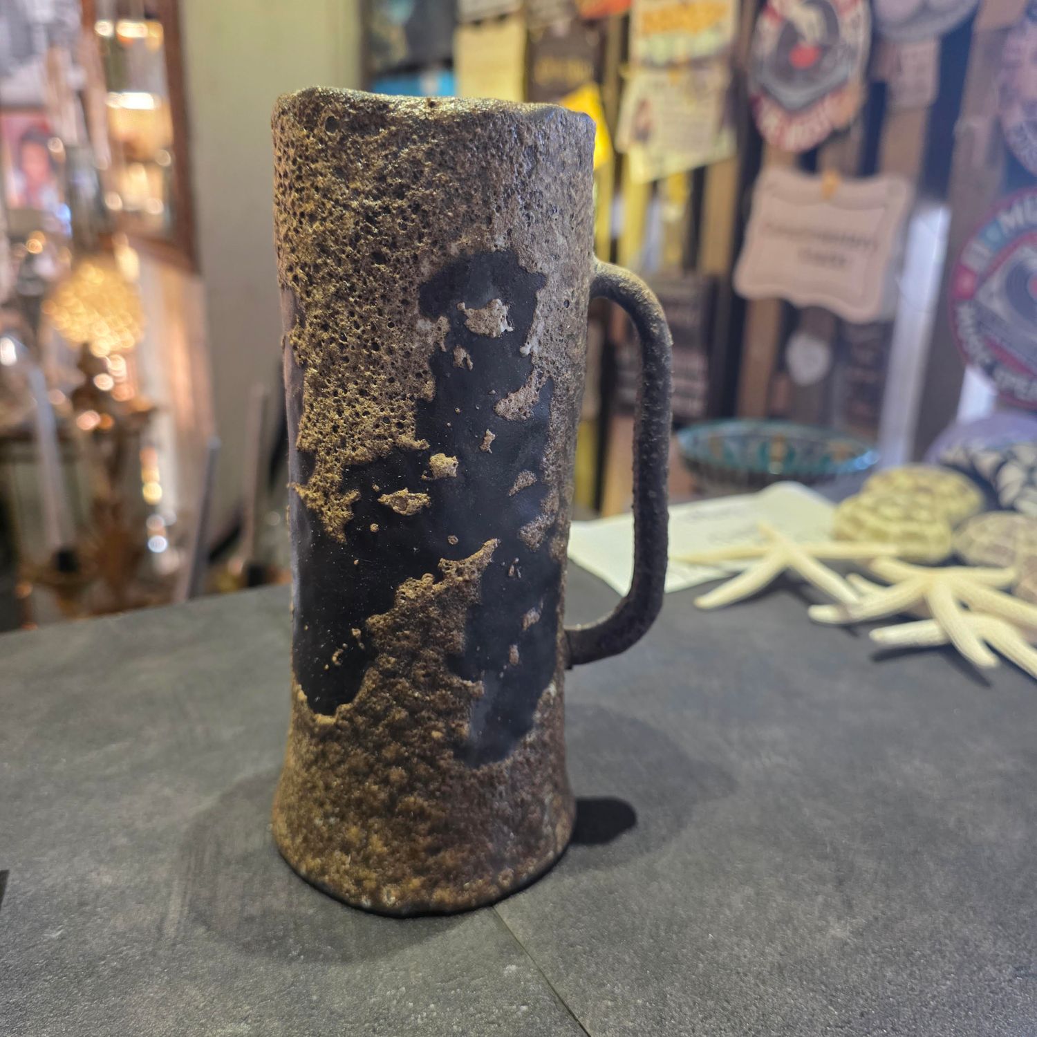 MID CENTURY WEST GERMAN POTTERY VASE FEATURING FAT LAVA GLAZE