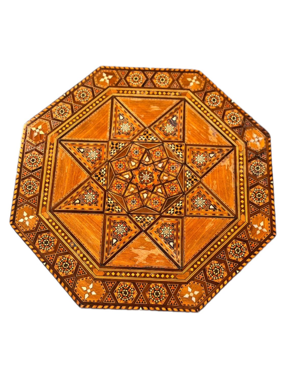 HANDMADE SYRIAN MOSAIC SIDE TABLE INTRICATE GEOMETRIC PATTERNS