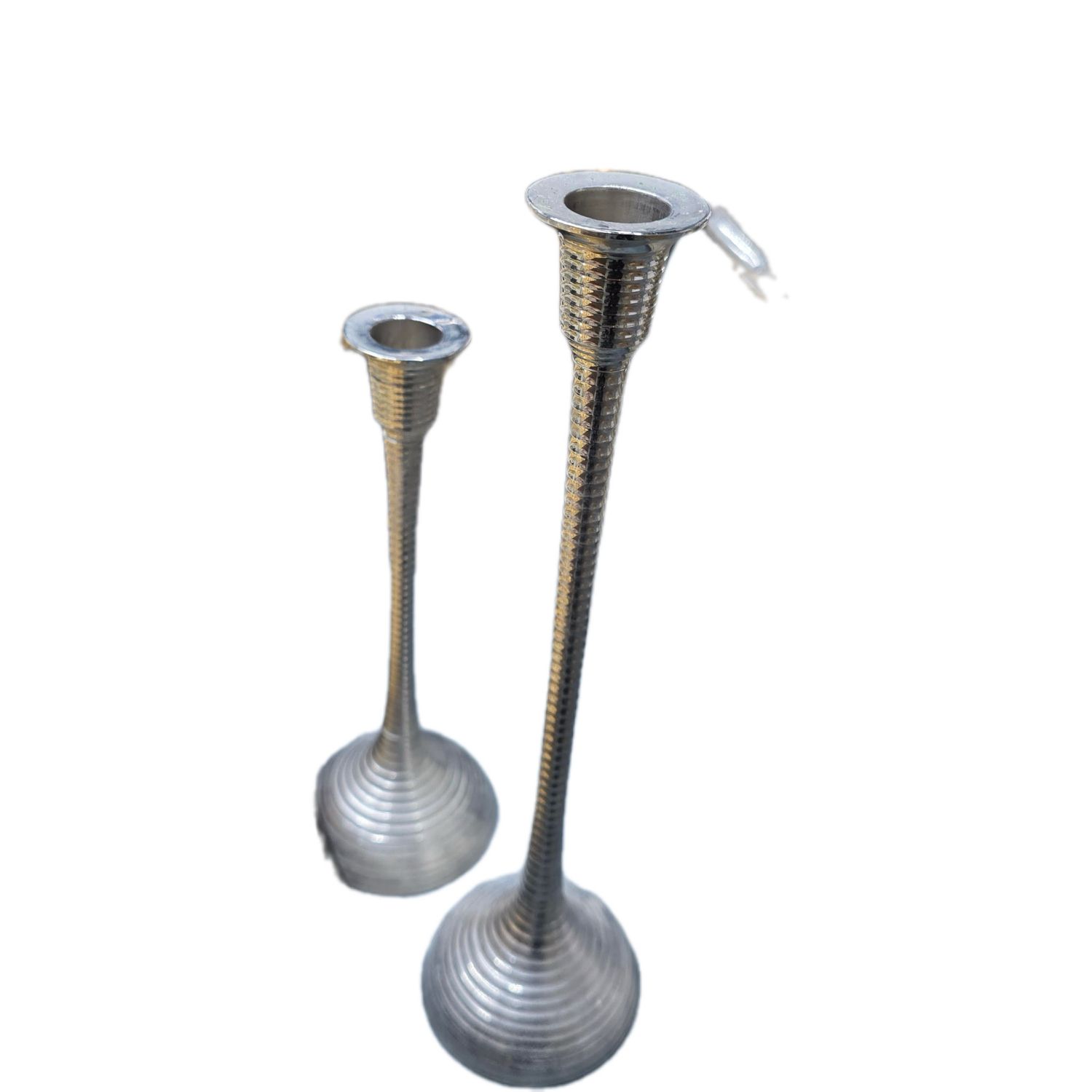 VINTAGE SOLID BRASS RIBBED TEXTURED CANDLESTICKS HOLDER SET OF 2PCS
