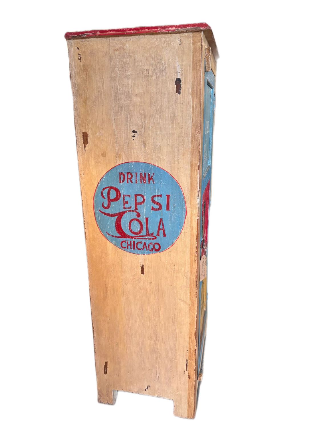 HANDPAINTED TALL VINTAGE ADVERT CABINET WITH A CARNIVAL COLLECTION DESIGN