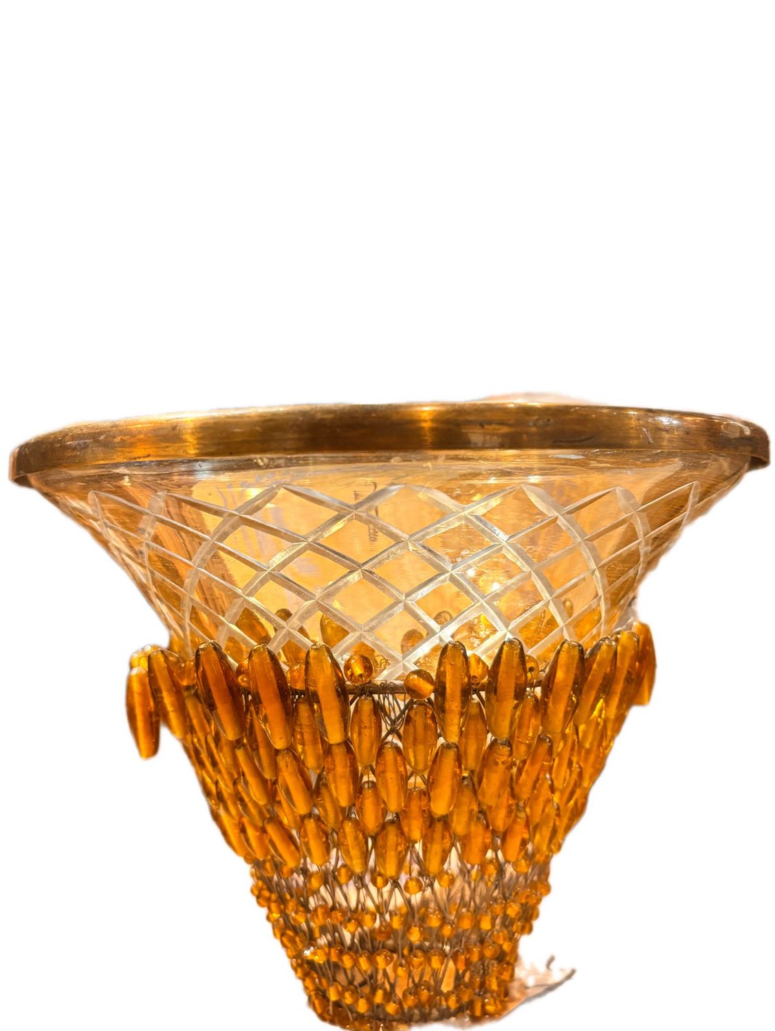 VINTAGE CAGED AMBER GLASS BOWL
