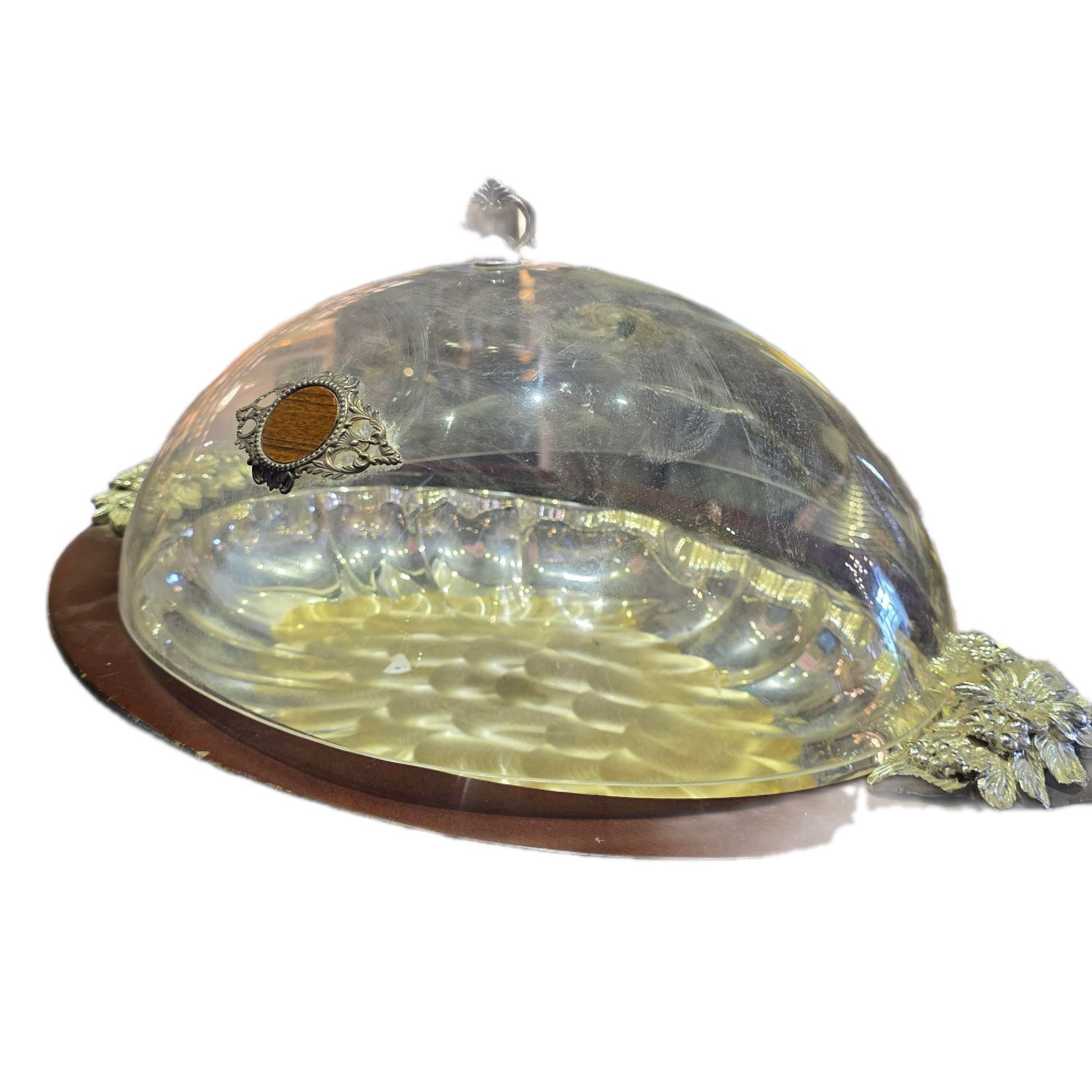 VINTAGE ANTIQUE SERVING PLATTER WITH A GLASS DOME LID