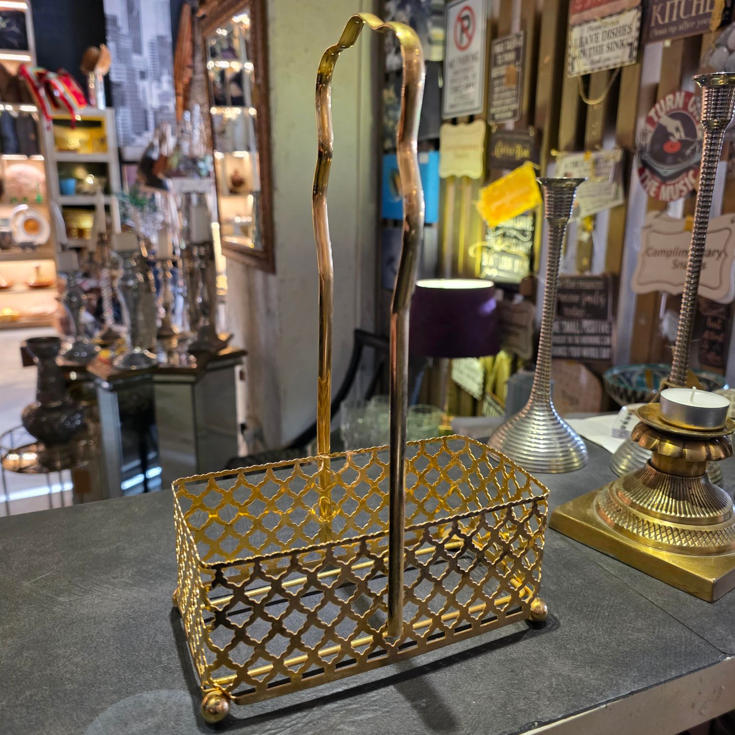 VINTAGE GOLD TONED METAL NAPKIN BASKET