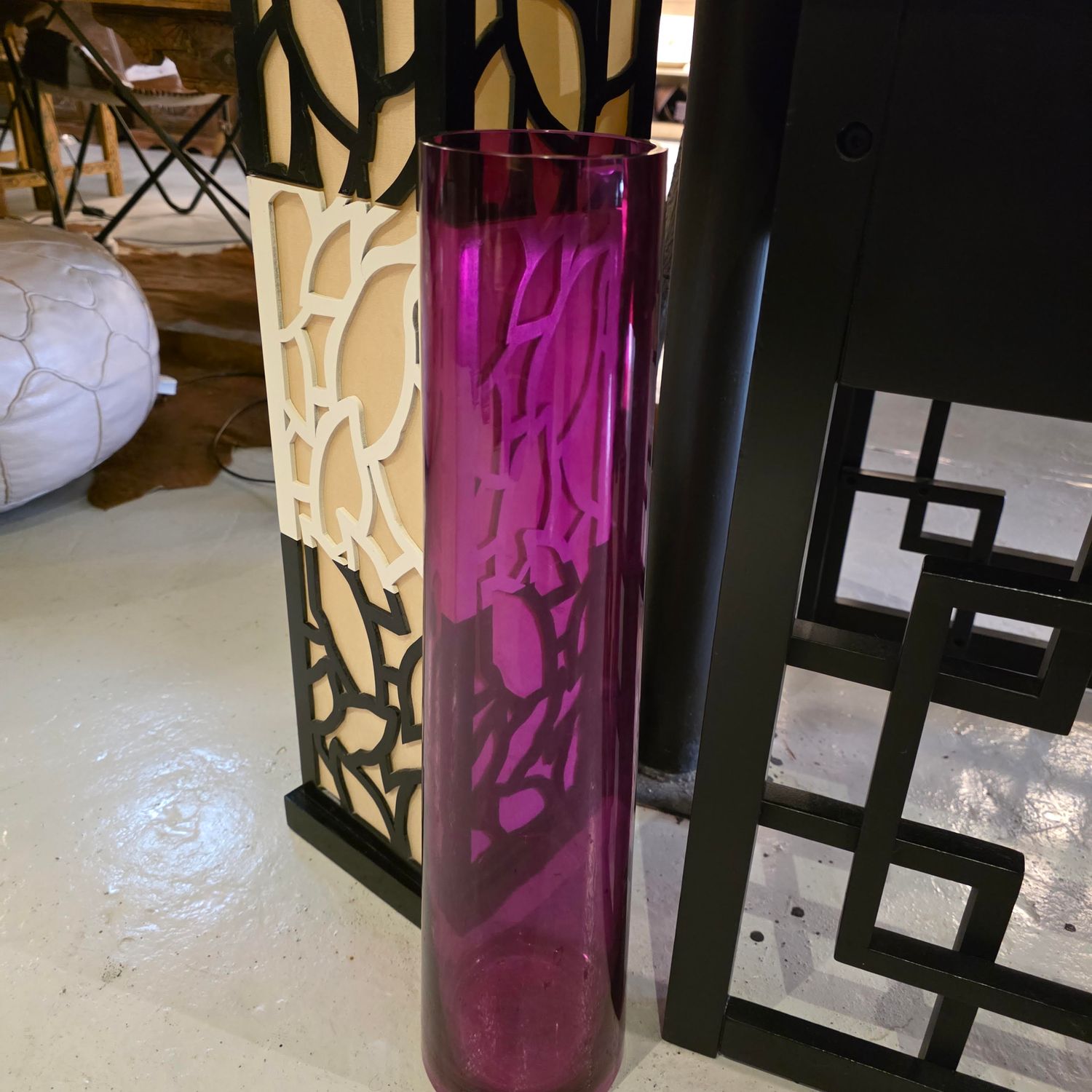 LALIQUE MURES TALL VASE PURPLE CRYSTAL