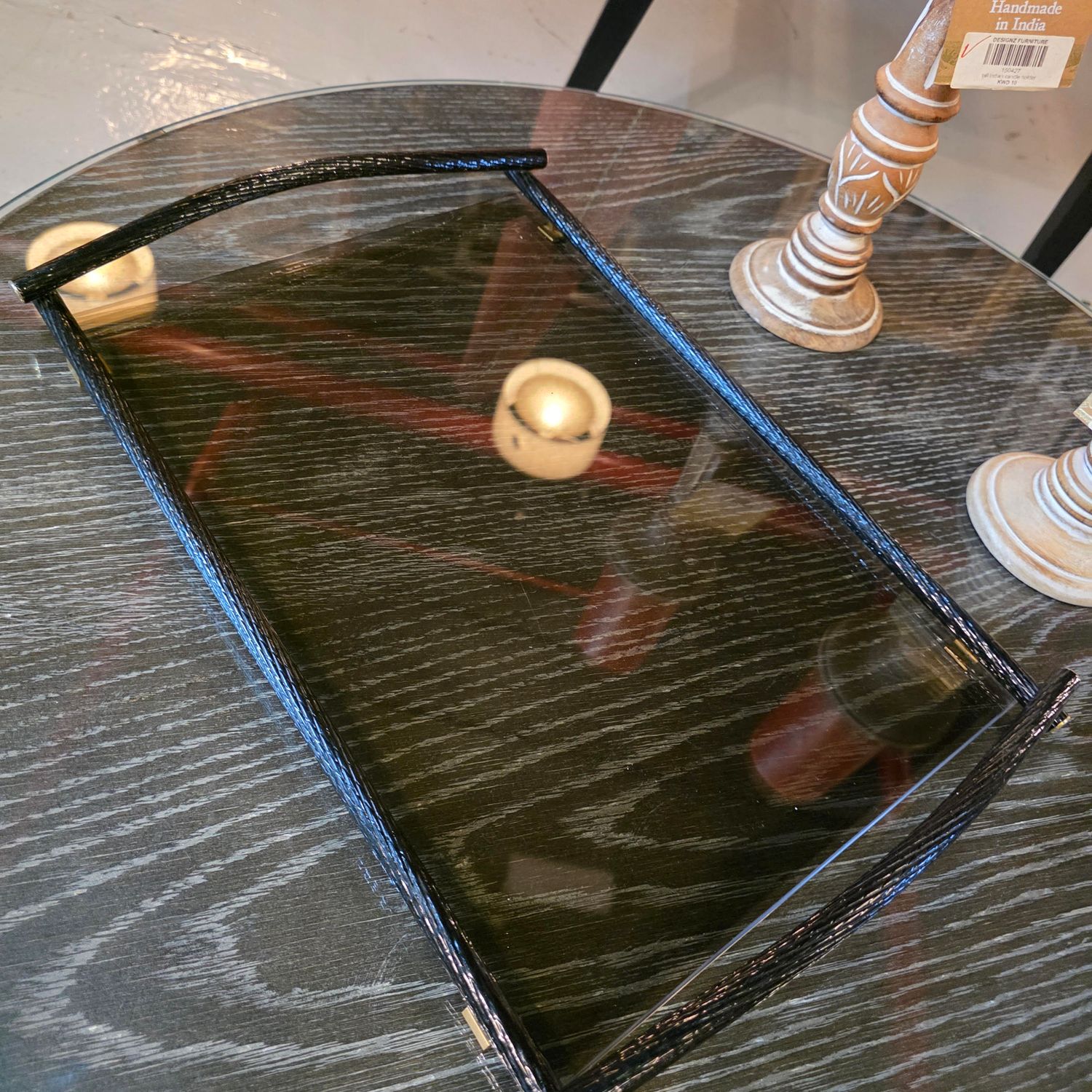 BLACK GLASS SERVING TRAY
