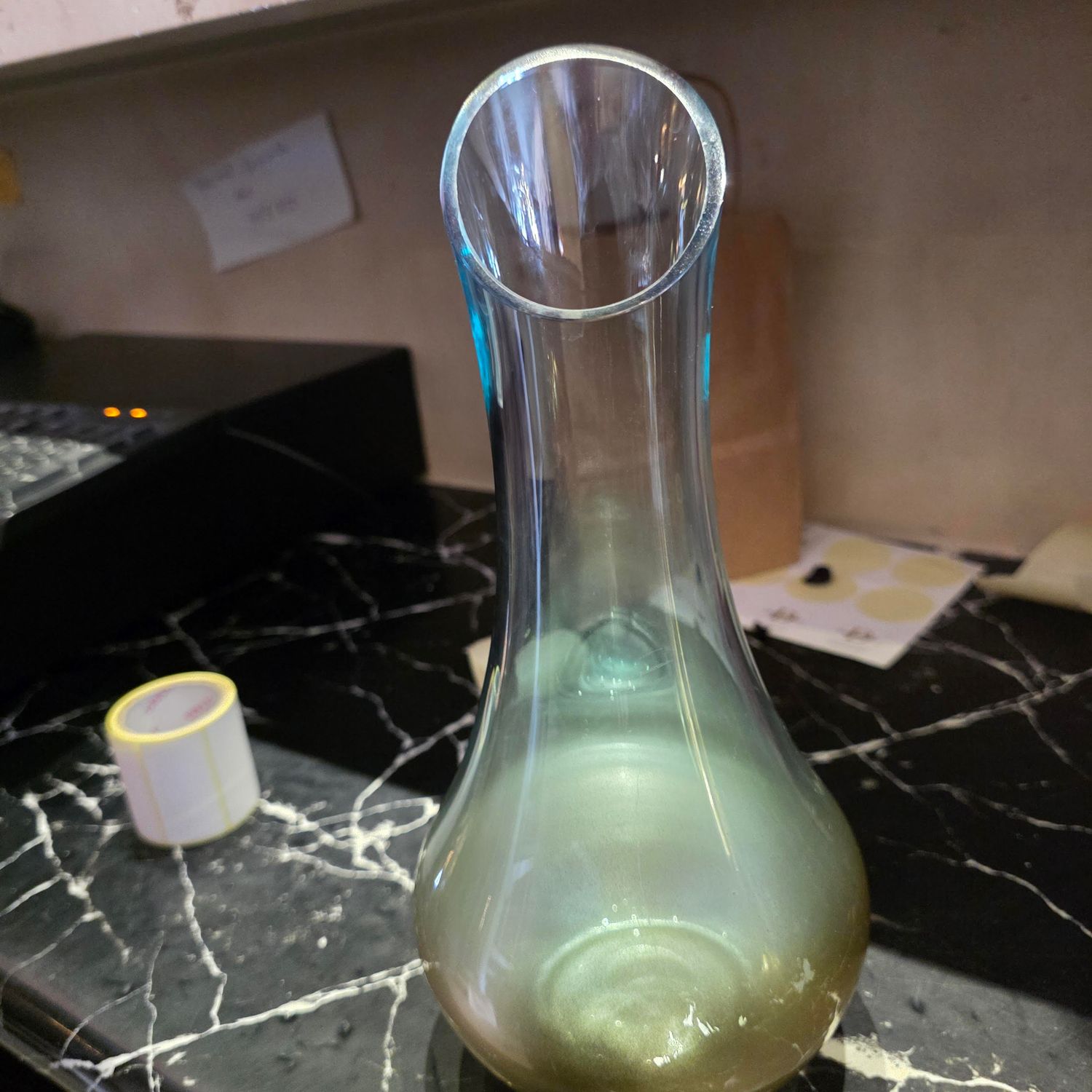 METALLIC CRATE AND BARREL GLASS DECANTER