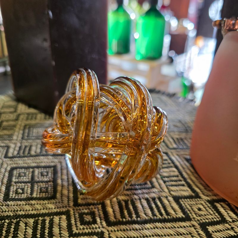 AMBER AND CLEAR HANDBLOWN GLASS KNOT DECOR