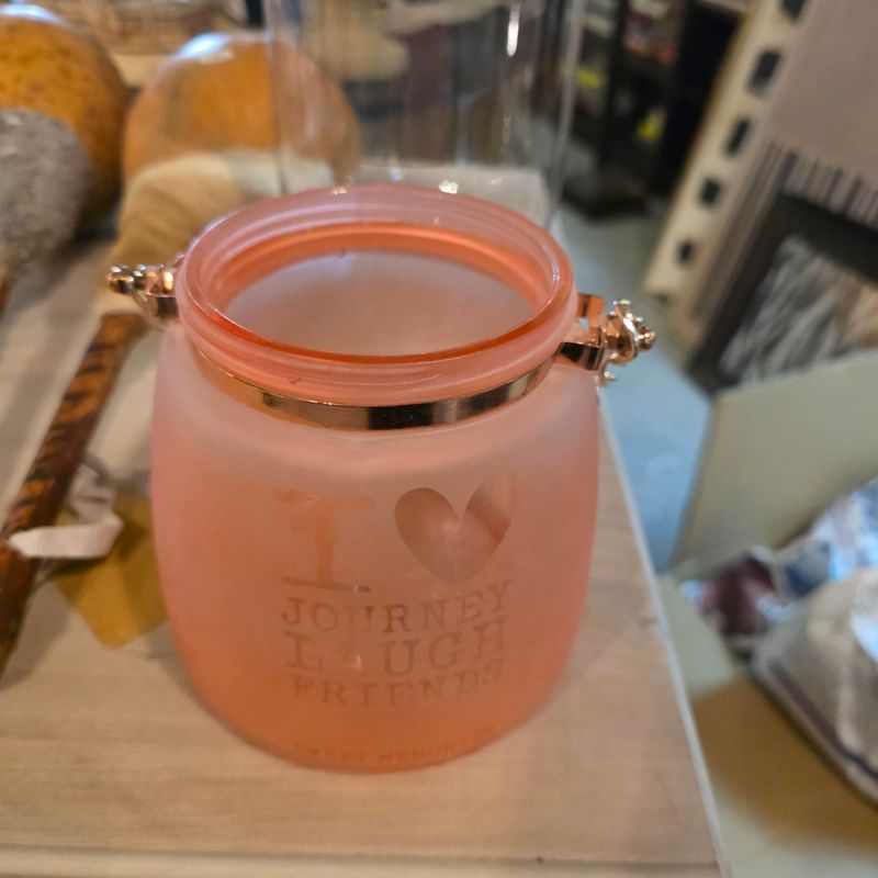 FROSTED PINK GLASS JAR
