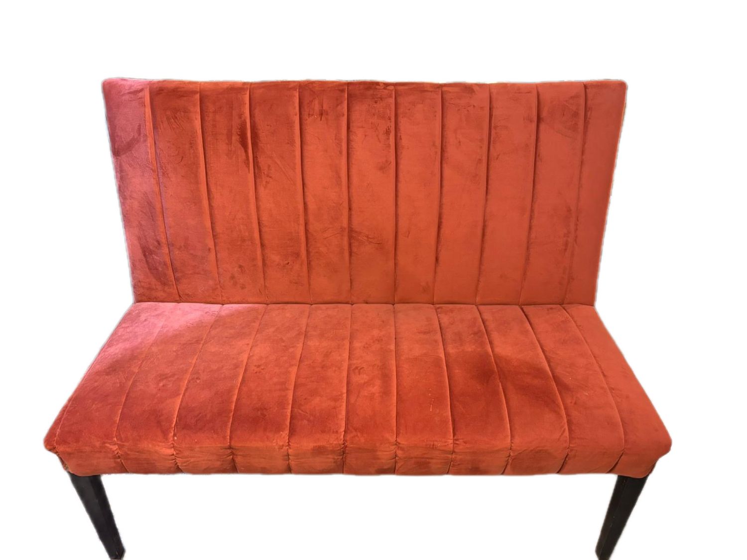 ORANGE FABRIC WOOD   3 SEATER SOFA WITH GOLD STUD