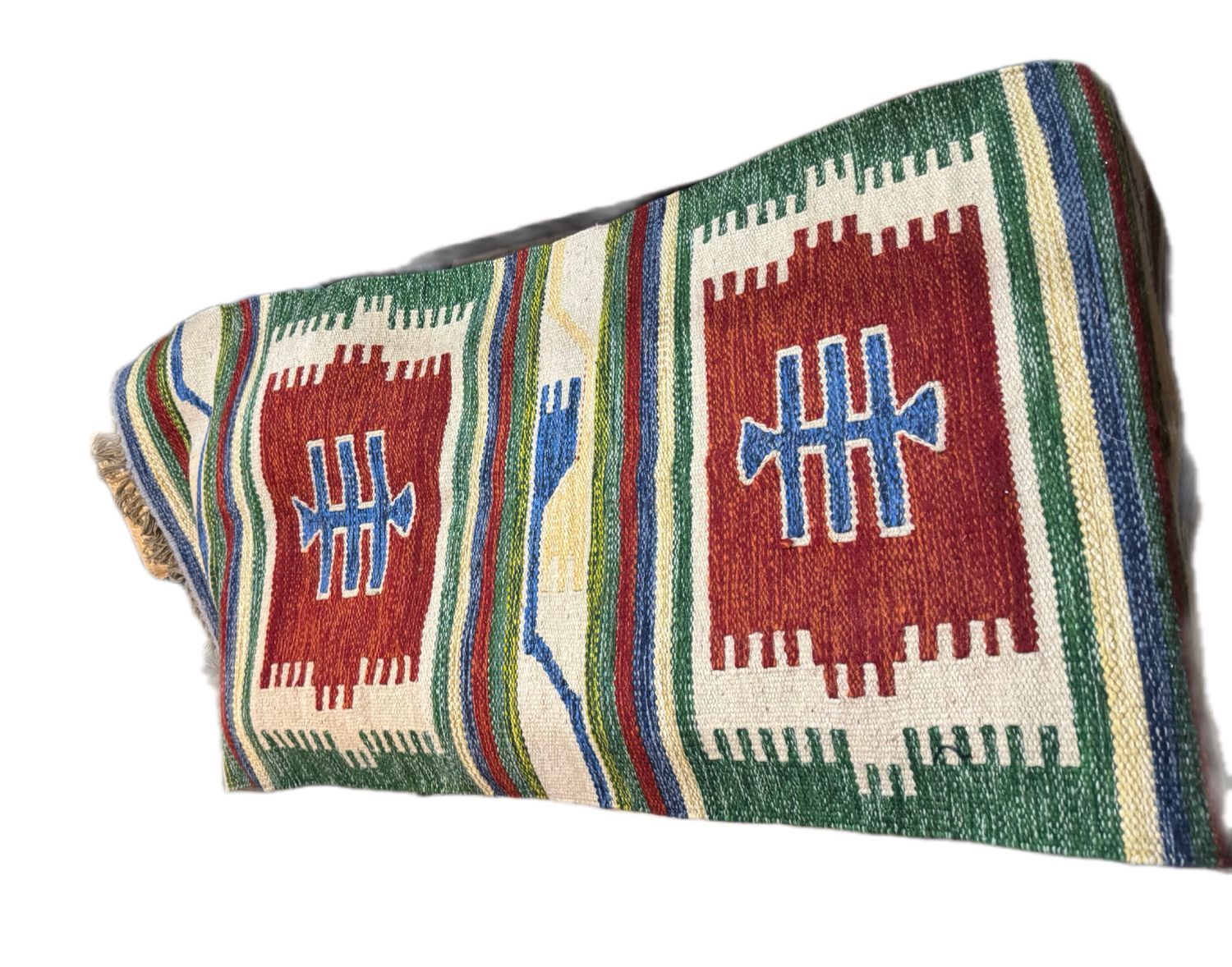HANDWOVEN WOOLEN KILIM RUGS RED GREEN COLOR