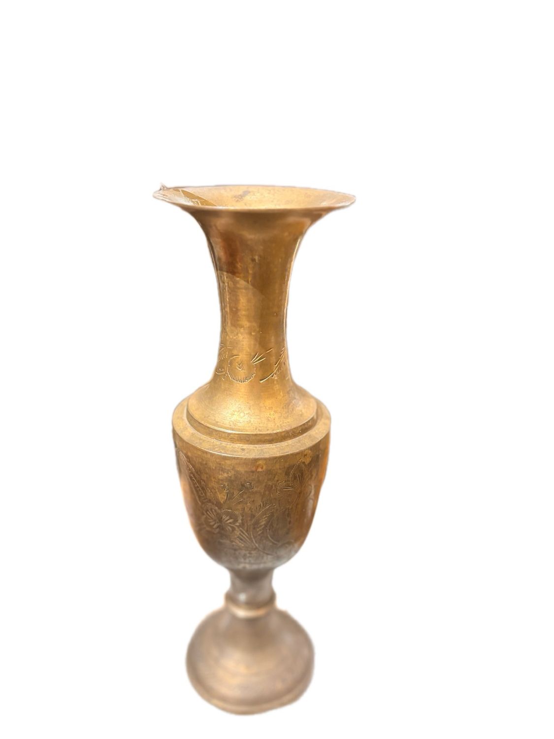 VINTAGE ETCHED BRASS VASE WITH FLORAL MOTIF