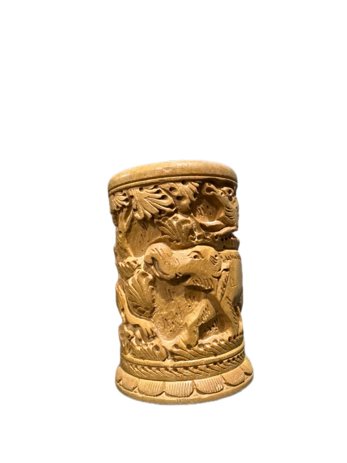 Hard Wood Carved Wild Animal Pen/Pencil cup