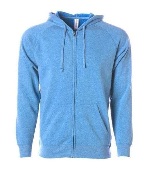Sweat à capuche zippé unisexe en mélange spécial coton ouaté, Couleur: Bleu Clair