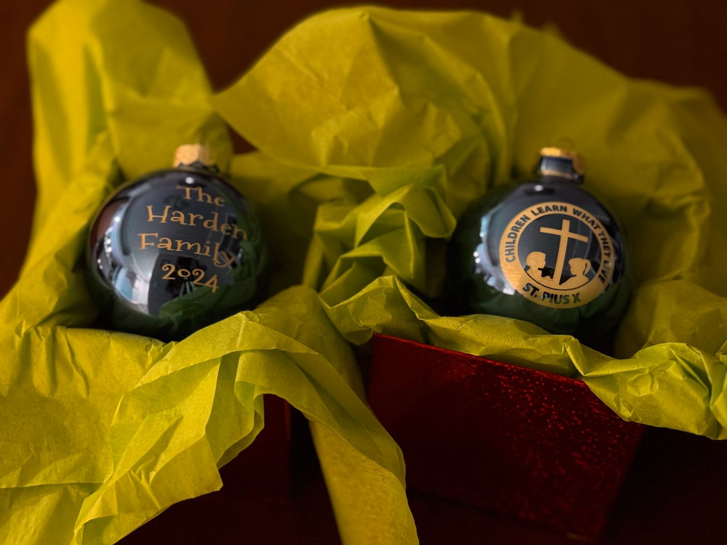 Personalized St Pius X Christmas Glass Ornament