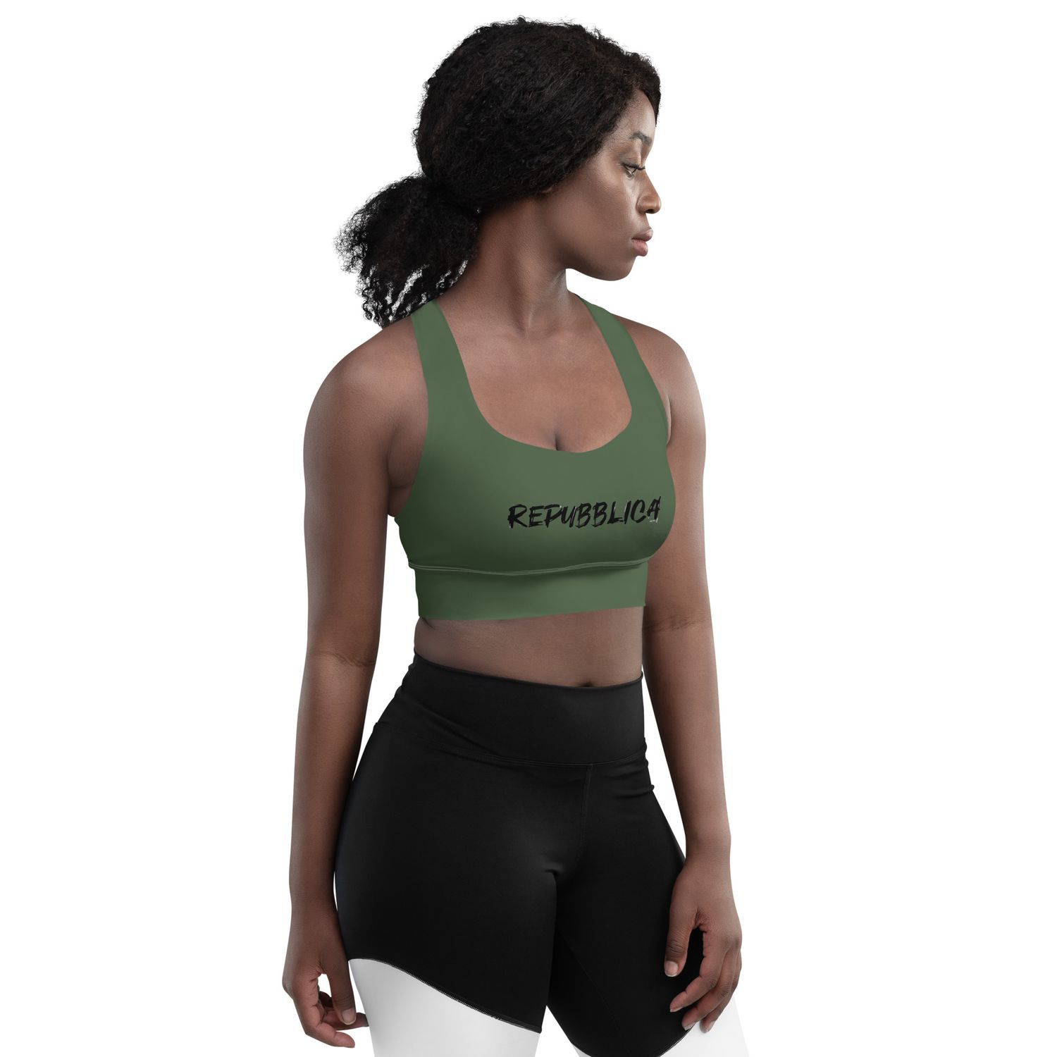 Repubblica Recycled Longline Sports Bra Army Green