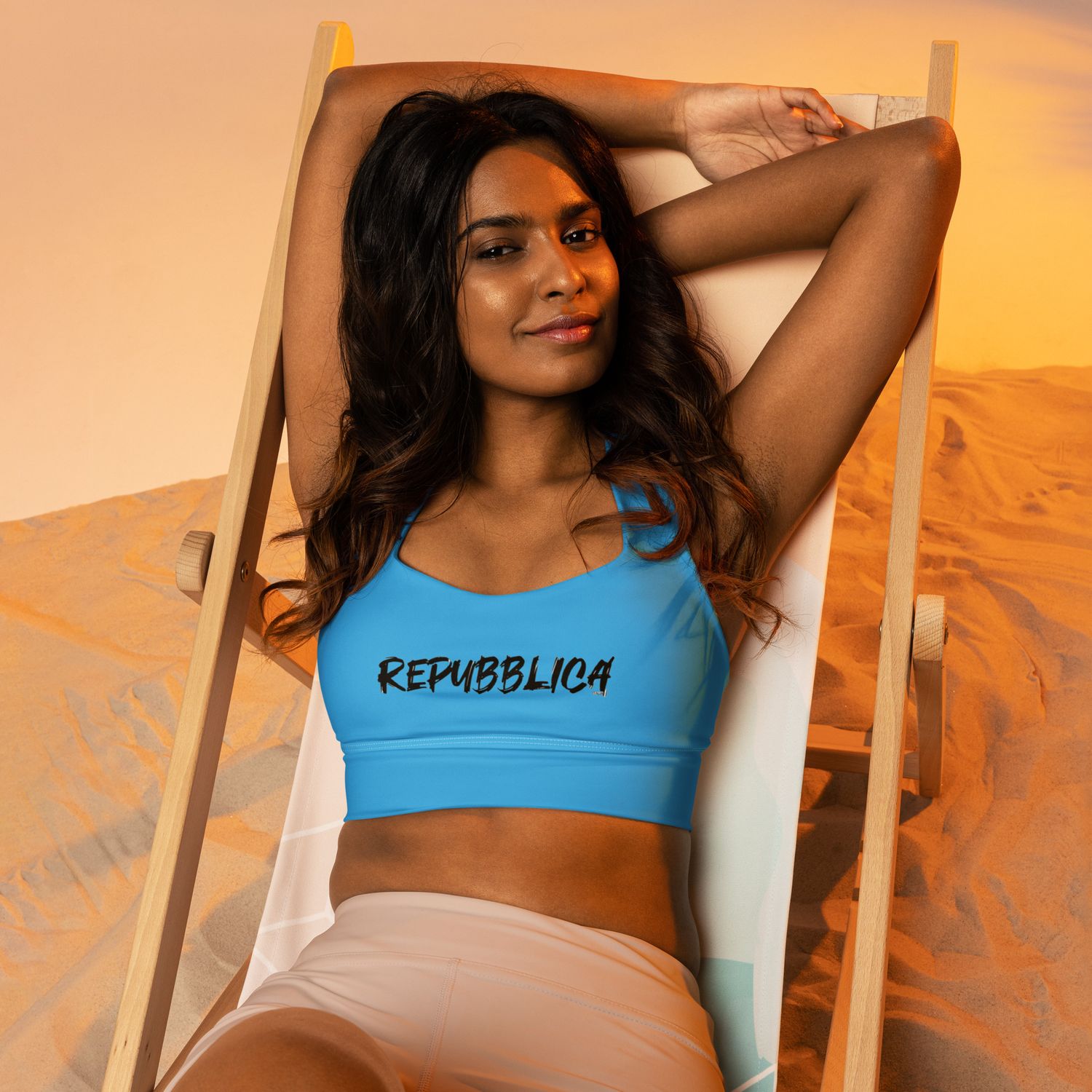 Repubblica Recycled Longline Sports Bra Deep Sky Blue