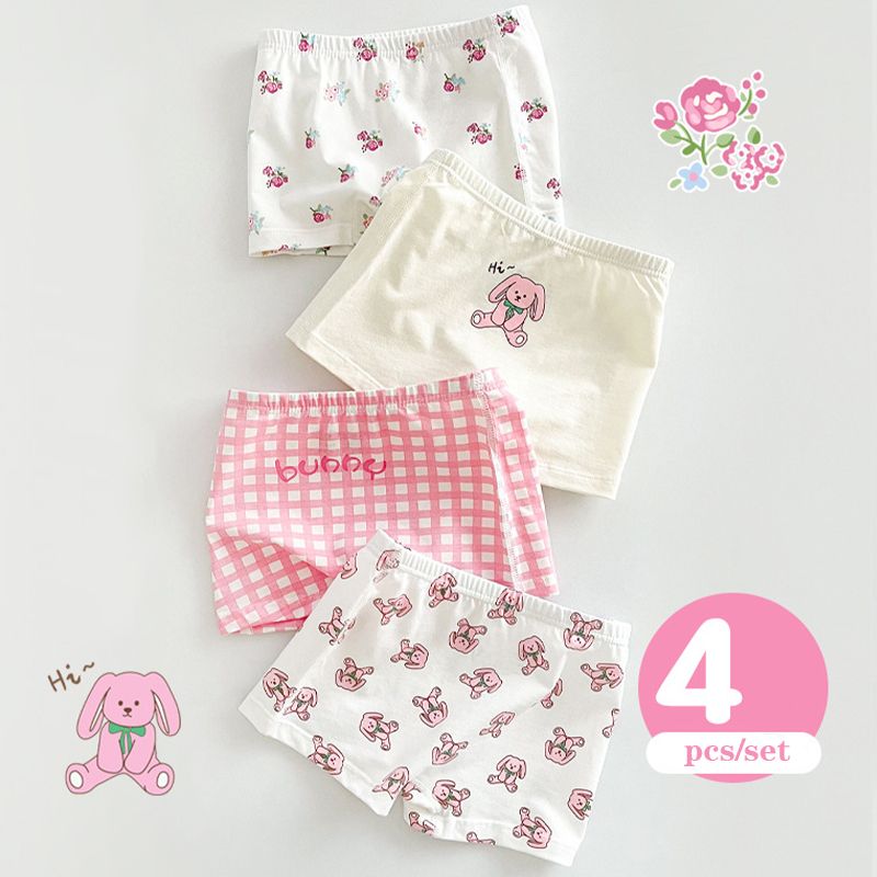 4 Pcs/Lot Kids Panties Cartoon Chirdren&#39;S Underwear Lovely Girls Briefs Floral Grid Cute Pants Baby Cotton Underpants