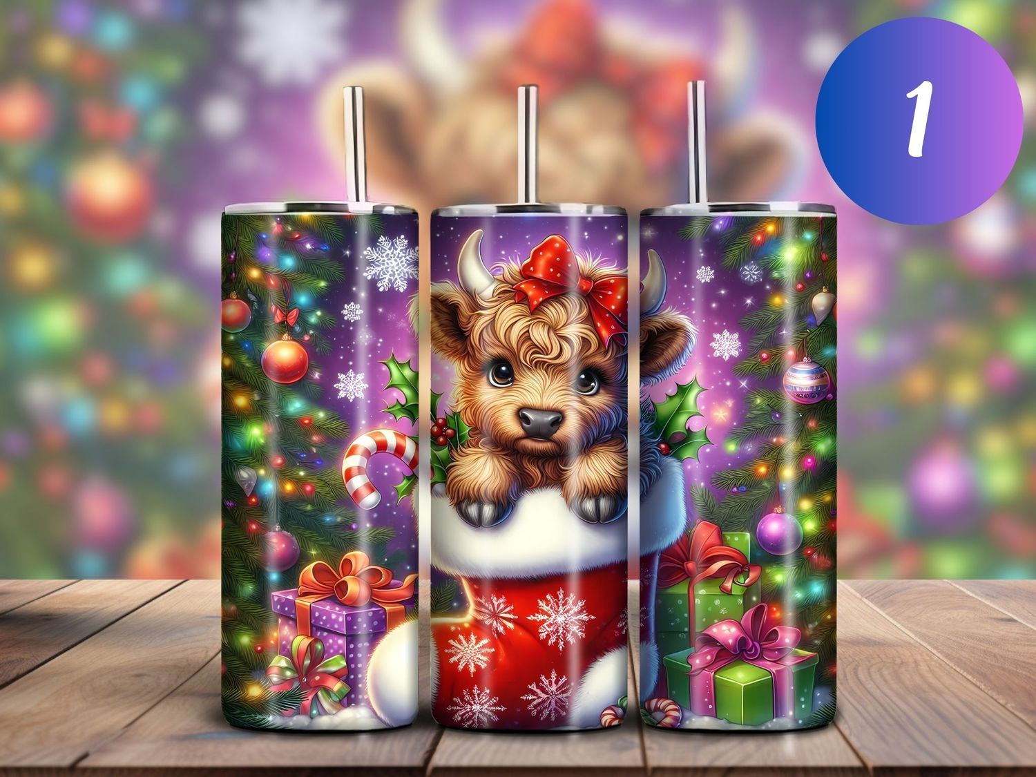 Christmas Highland Cow 20oz Skinny Tumbler (12 Options)