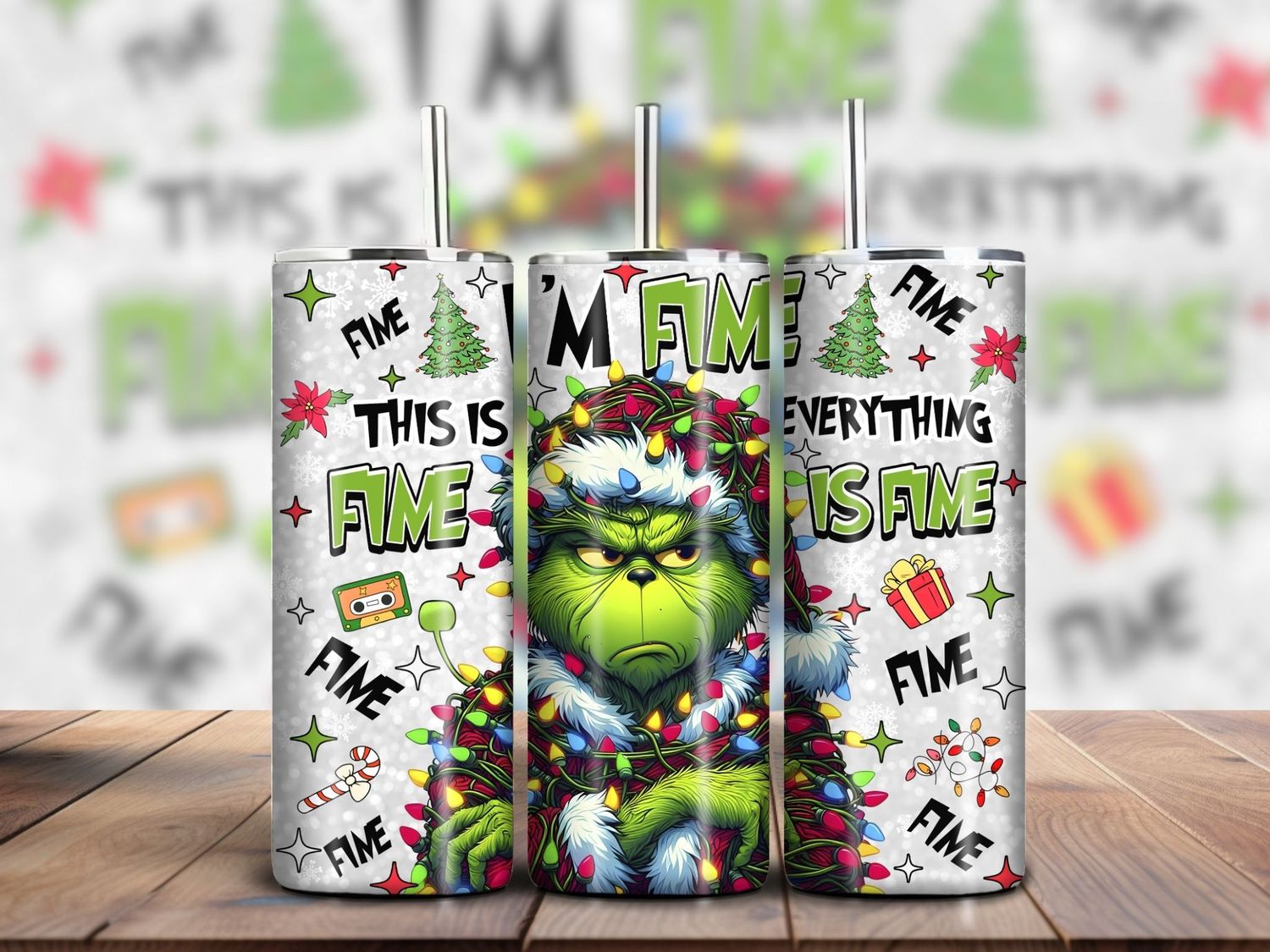 Grinch Christmas 20oz Tumbler (I&#39;m Fine, Everything Is Fine)
