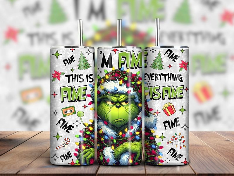 Grinch Christmas 20oz Tumbler (I&#39;m Fine, Everything Is Fine)