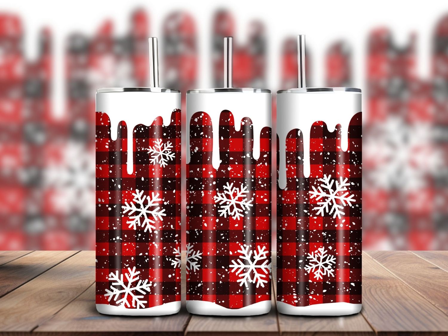Plaid Christmas Snowflake 20oz Skinny Tumbler