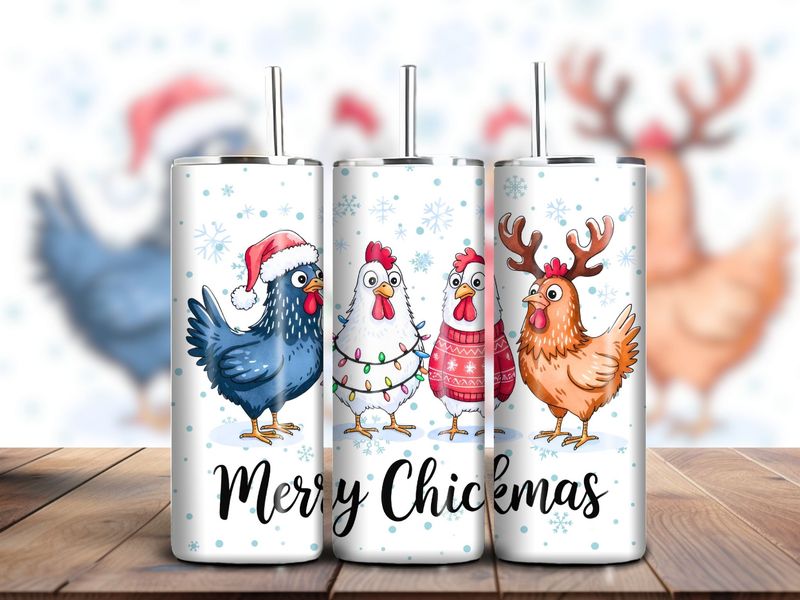 &quot;Merry Chickmas&quot; Funny Chicken Christmas 20oz Skinny Tumbler