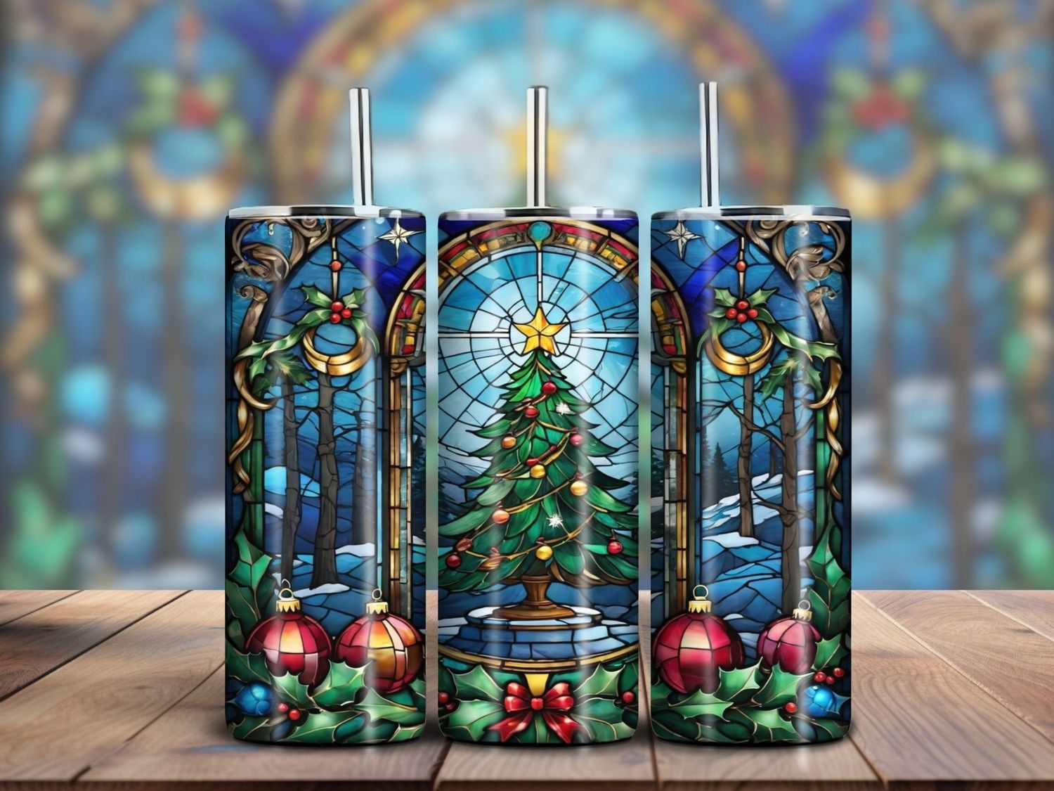 Stained Glass Christmas Tree 20oz Skinny Tumbler