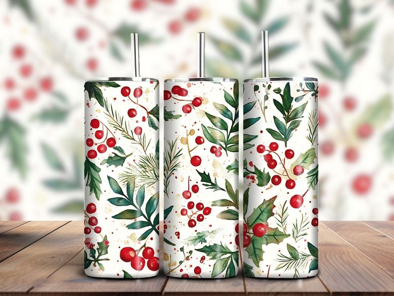 Christmas Holly 20oz Skinny Tumbler