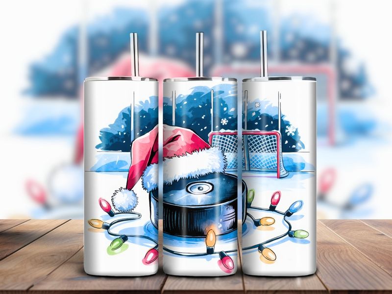Christmas Hockey 20oz Skinny Tumbler