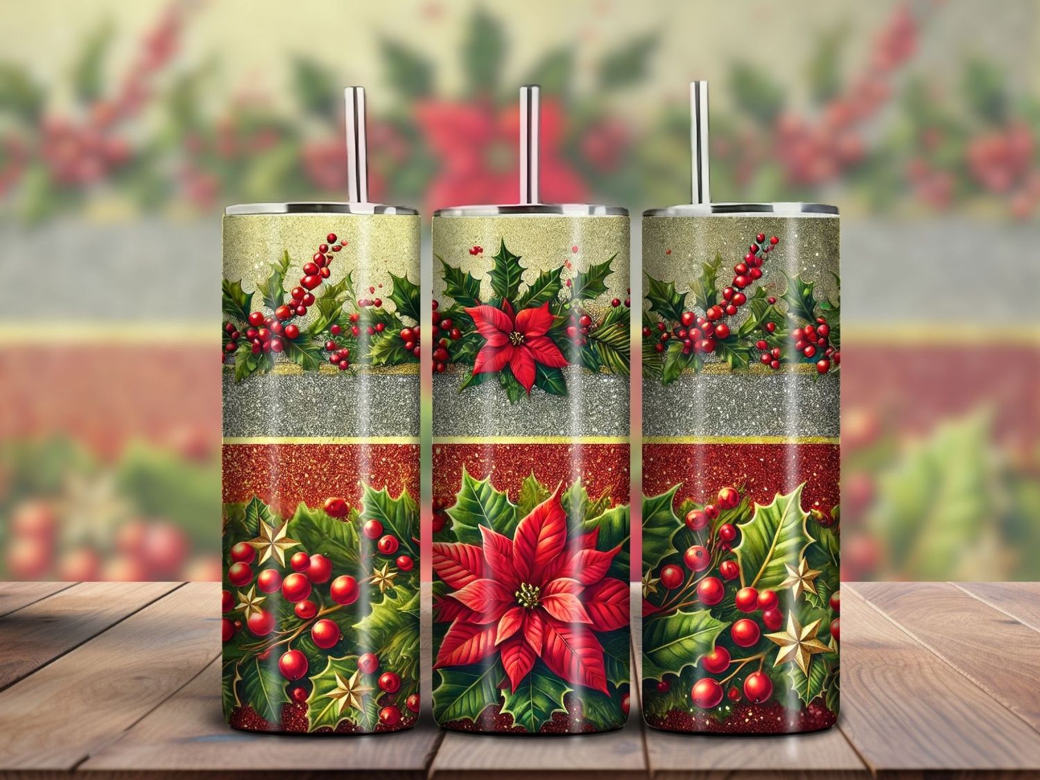 Poinsette Christmas 20oz Skinny Tumbler