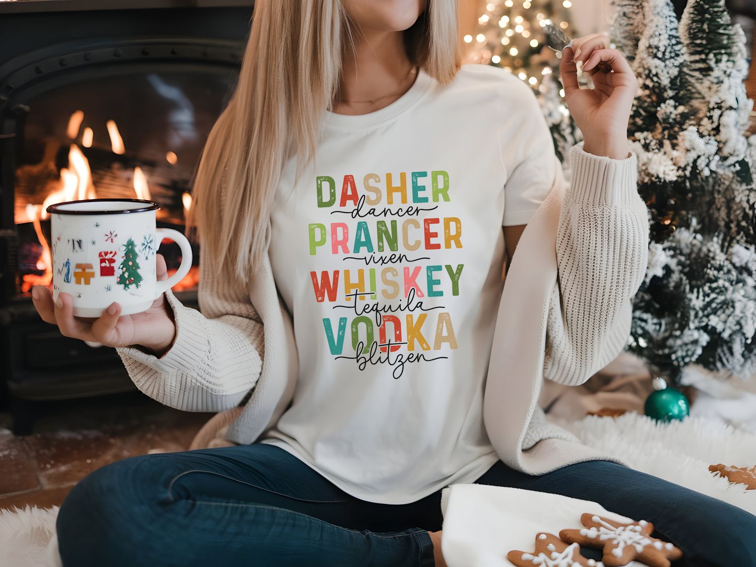 Christmas Shirt - Dasher Dancer Prancer Vixen, Whiskey Tequila Vodka Blitzen