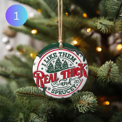 &quot;I Like Them Real Thick And Sprucey&quot; Funny Christmas Tree Ornament (4 Options)