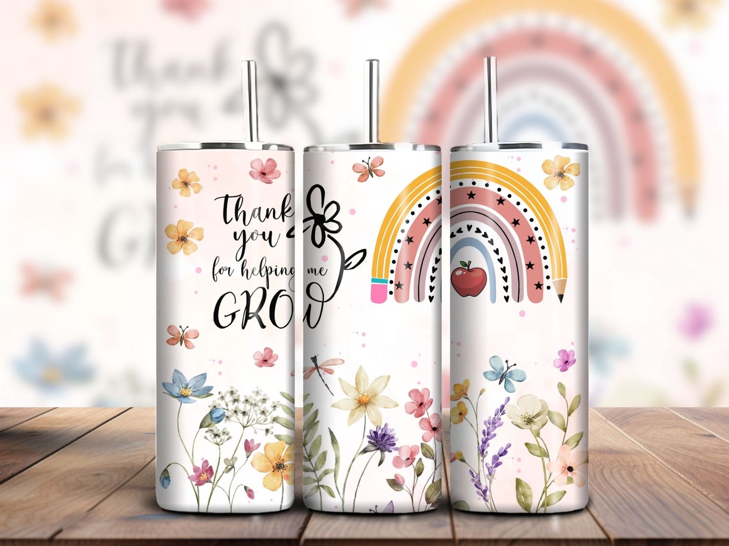 &quot;Thank You For Helping Me Grow&quot; Teacher Gift 20oz Skinny Tumbler