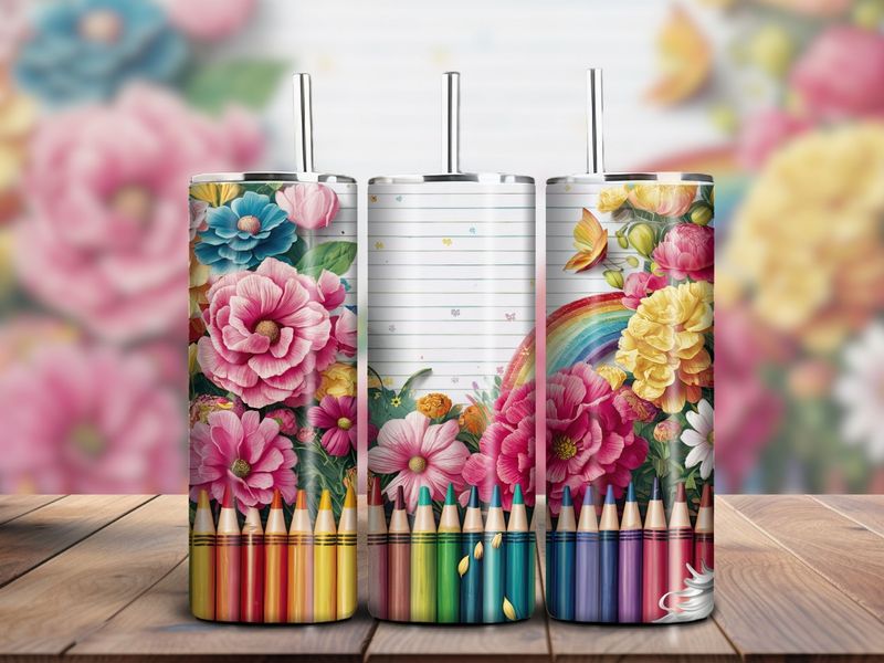 Pretty Floral Teacher 20oz Skinny Tumbler