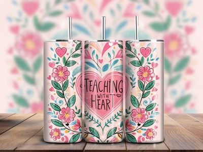 &quot;Teaching With Heart&quot; Teacher 20oz Skinny Tumbler