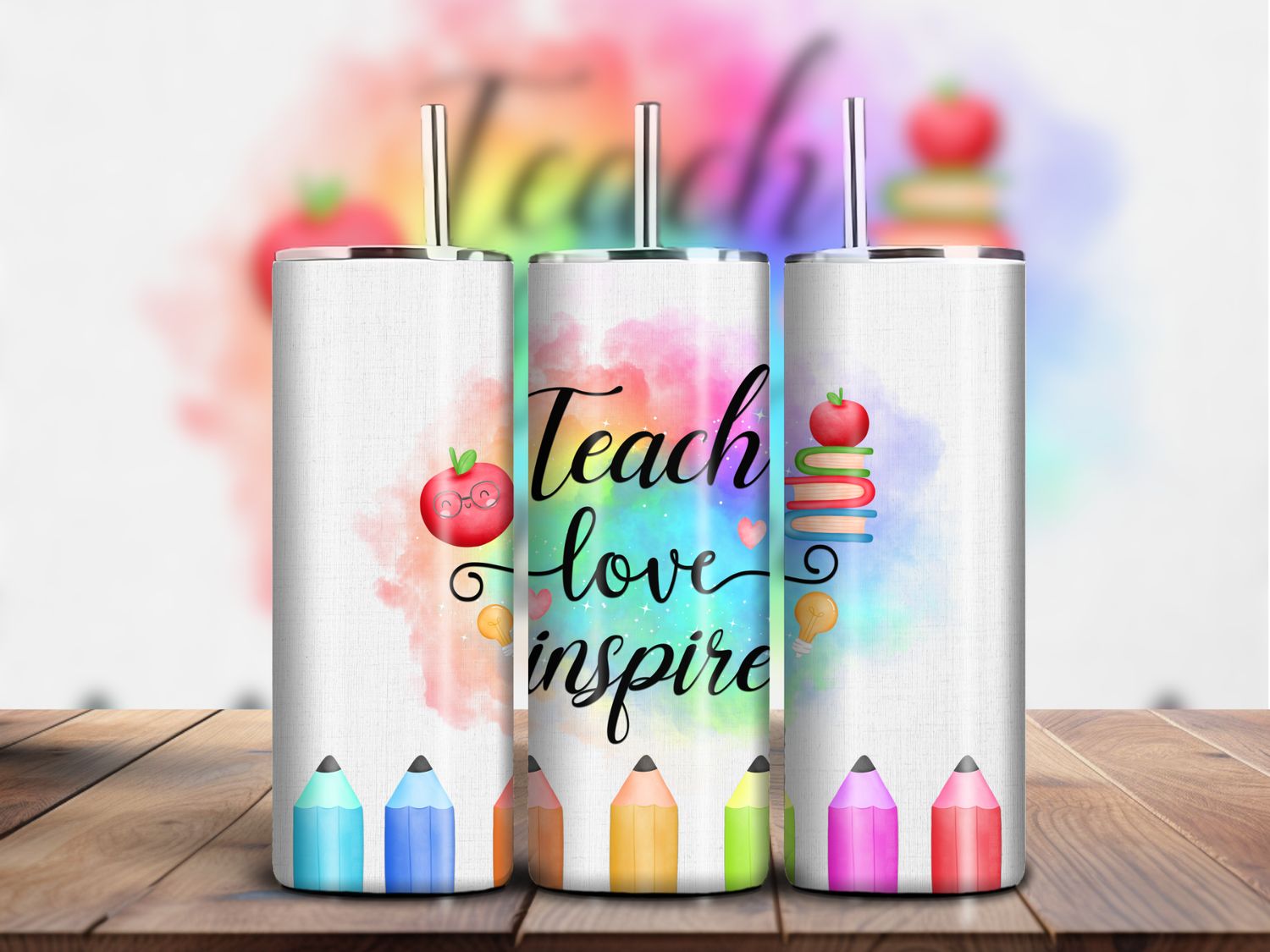 &quot;Teach, Love, Inspire&quot; Watercolour 20oz Skinny Tumbler