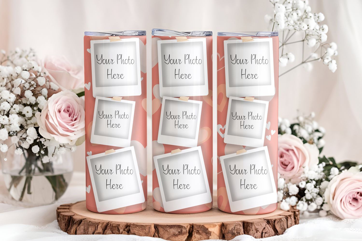 9-Photo Pink Heart 20oz Tumbler