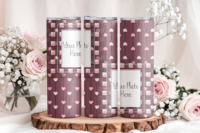 Checkered Frame with Hearts 2-Photo 20oz Tumbler
