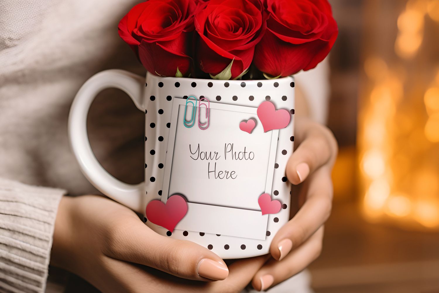 Polka Dot Polaroid Photo Heart Frame Mug