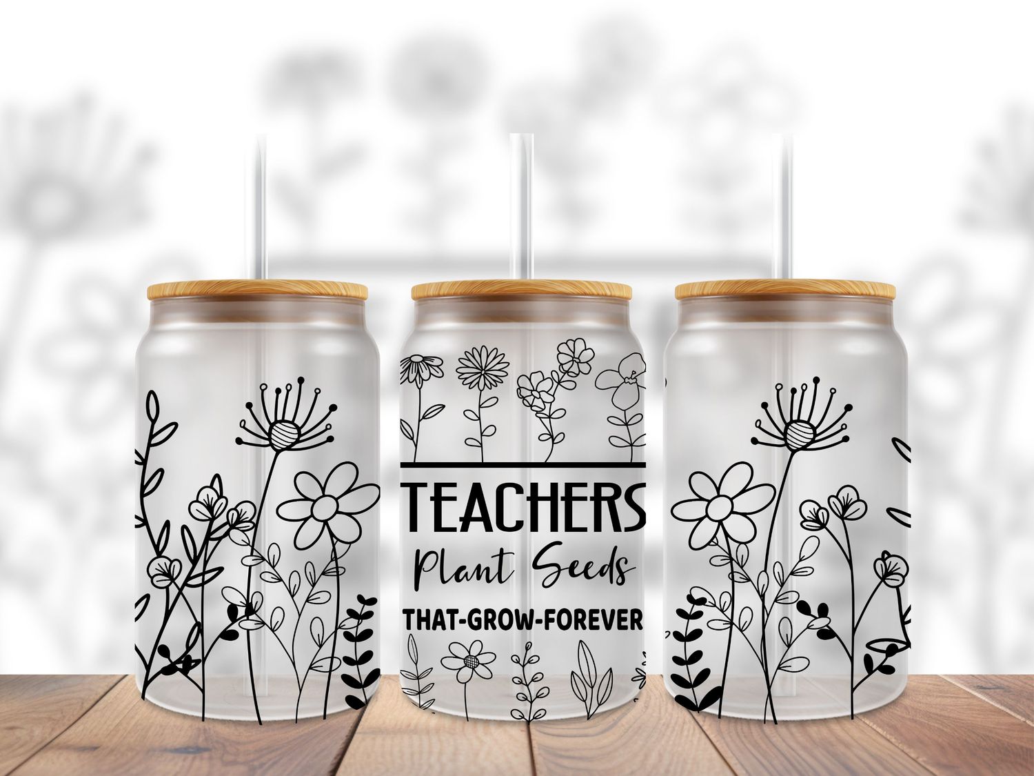 Teacher Floral Glass Can