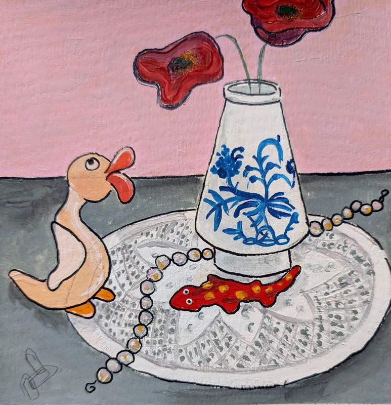 Vogel und Vase - Sophie Lässig, original