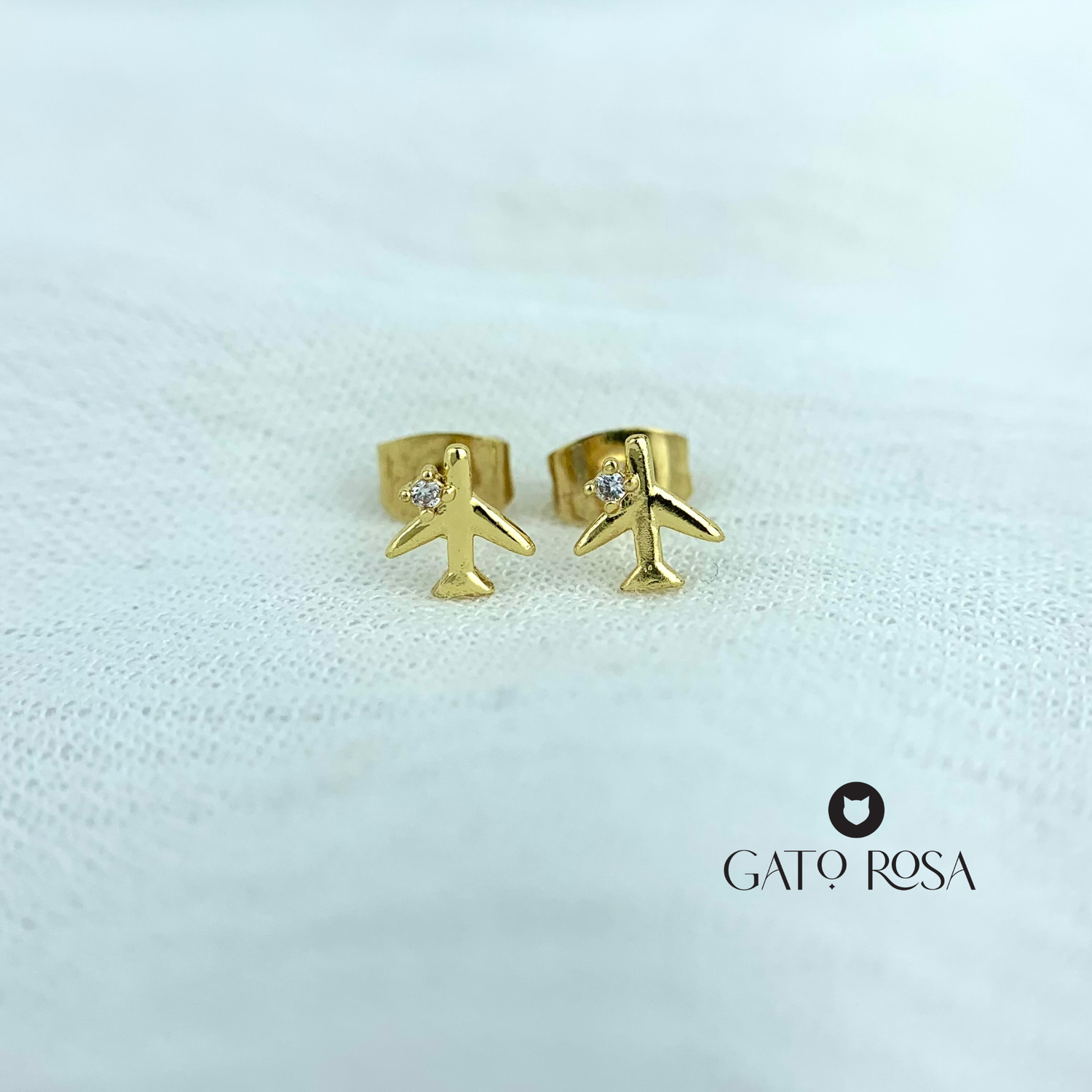 ARETES BAÑO DE ORO AVION CON CHISPA AR2418G35