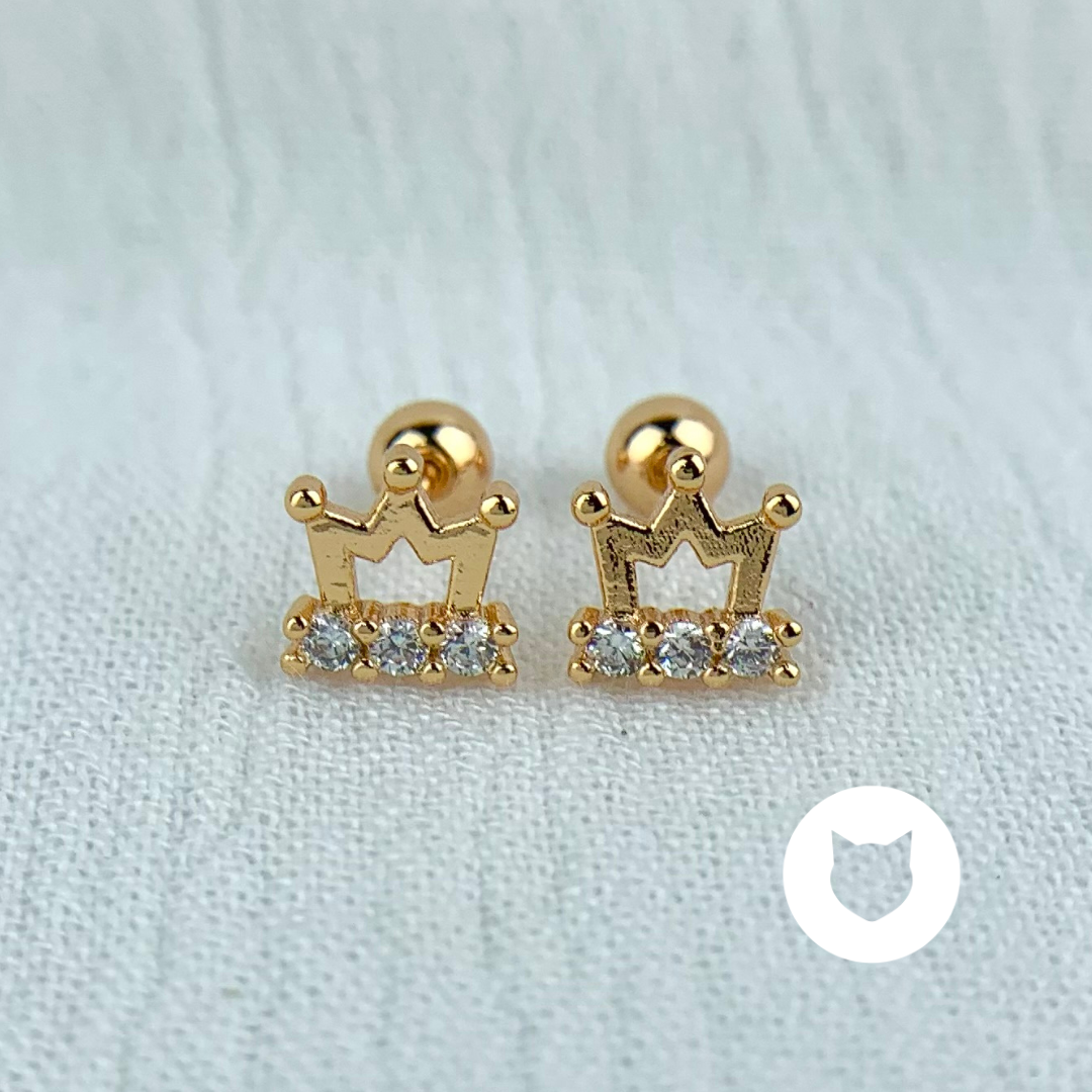 ARETES DE BAÑO DE ORO Y CRISTALES CORONA AB0441G30