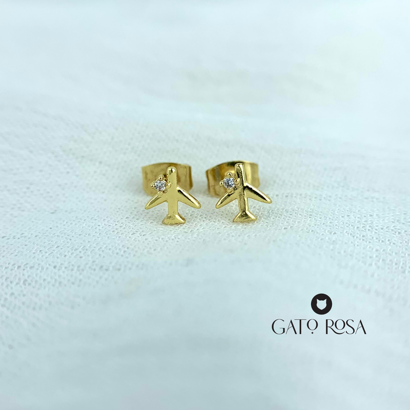 ARETES BAÑO DE ORO AVION CON CHISPA AR2418G35