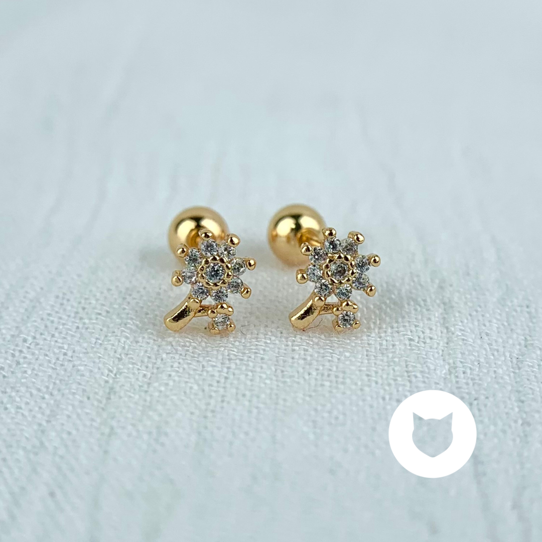 ARETES DE BAÑO DE ORO Y CRISTALES FLOR AB0432G27