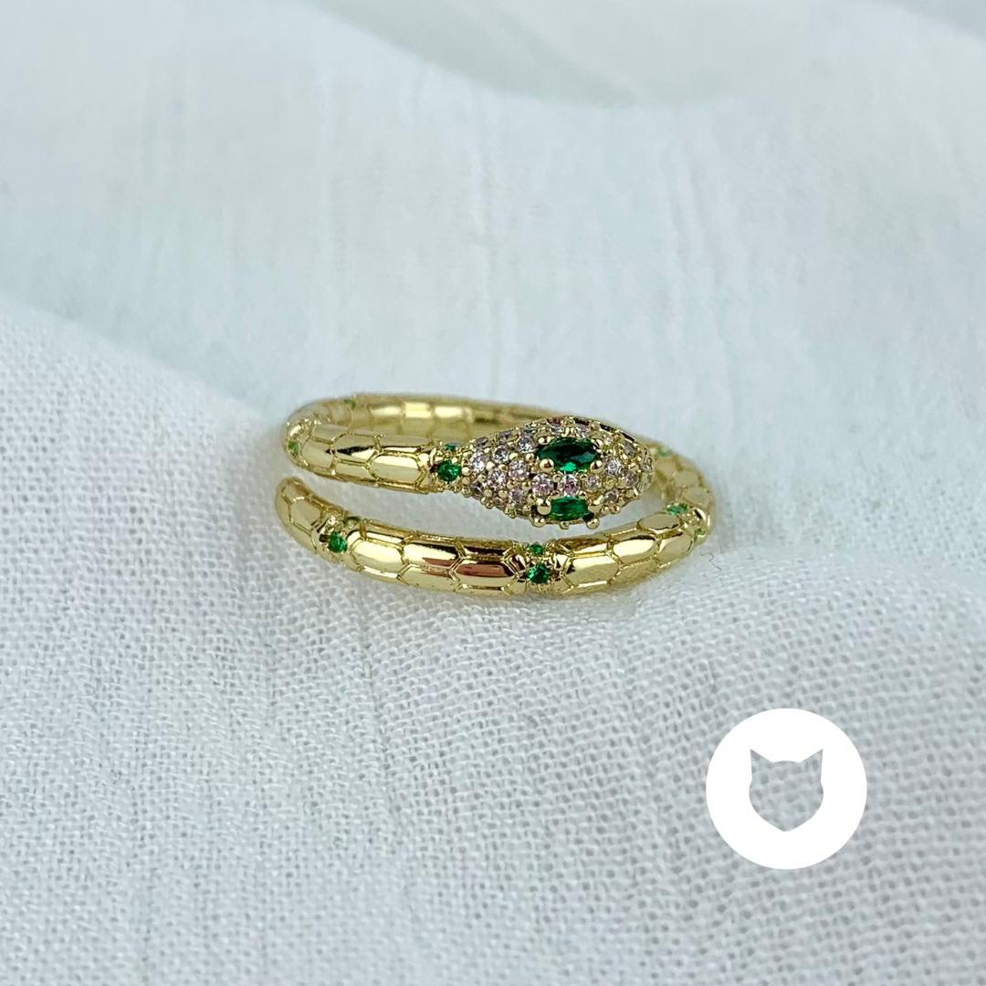 ANILLO DE ACERO INOXIDABLE Y CRISTALES SERPIENTE AN3442G30