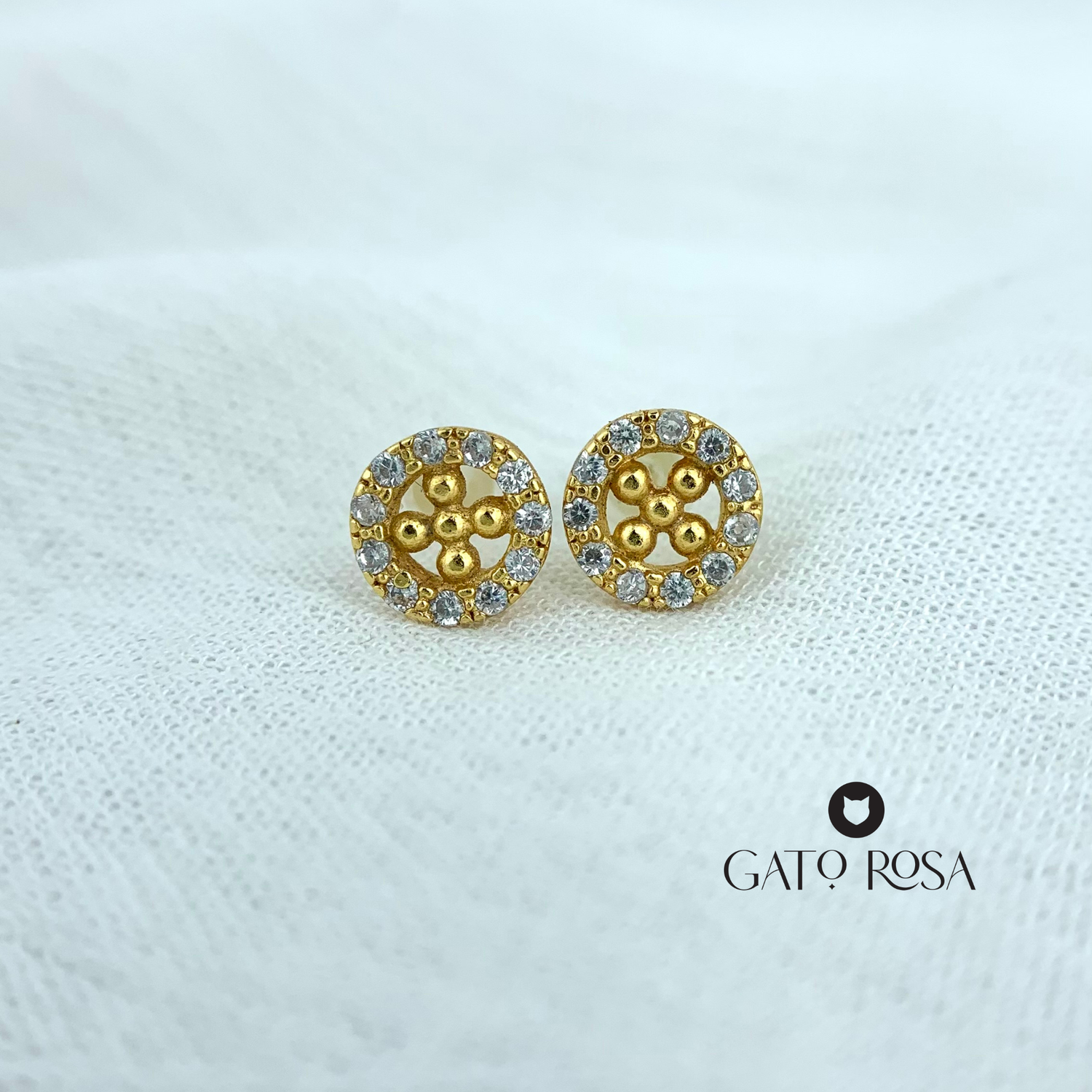 ARETES BAÑO DE ORO RUEDA CON CRISTALES AR2428G29