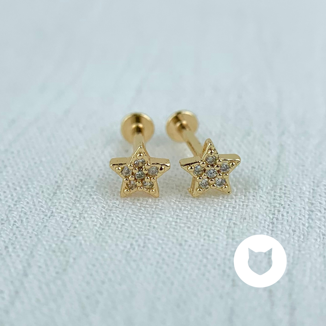 ARETES DE BAÑO DE ORO Y CRISTALES ESTRELLAS AB0436G27